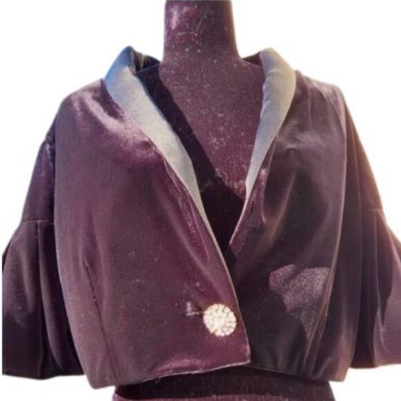 Evening Cocktail Wedding Velvet Crystal Jacket Cardigan Coat Bolero Cover Cape - Picture 3 of 16